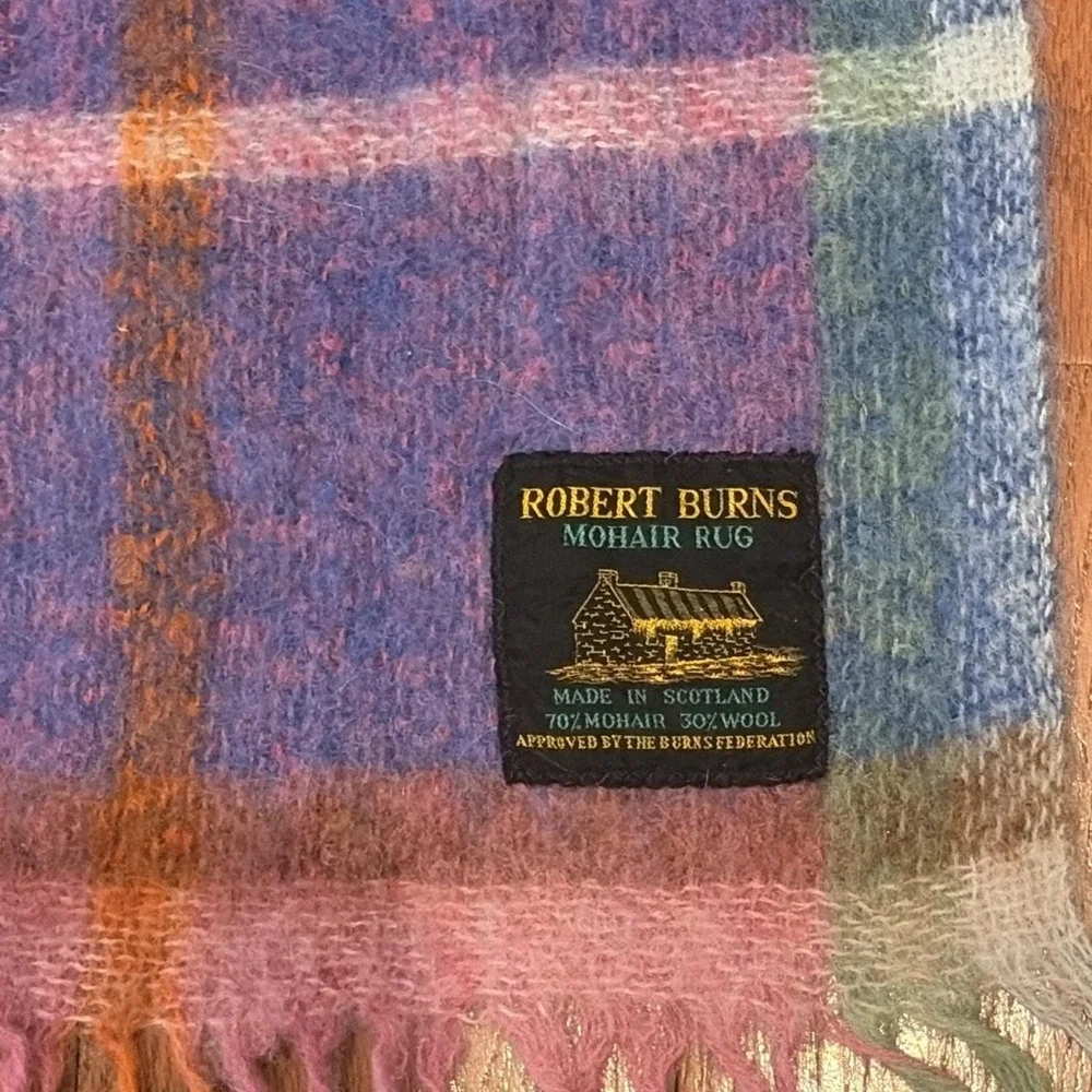 Vintage 1960s Robert Burns Mohair Plaid Throw, 70% Mohair, 30% Wool 70x52